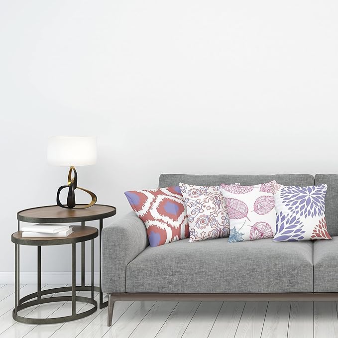 Ambesonne Vintage Throw Pillow Cushion Case Pack of 4, Bohemian Ornamental Leaves Dahlia Pattern Geometric Art Curlicue Motif, Modern Accent Double-Sided Digital Printing, 18", Lavender Pale Maroon
