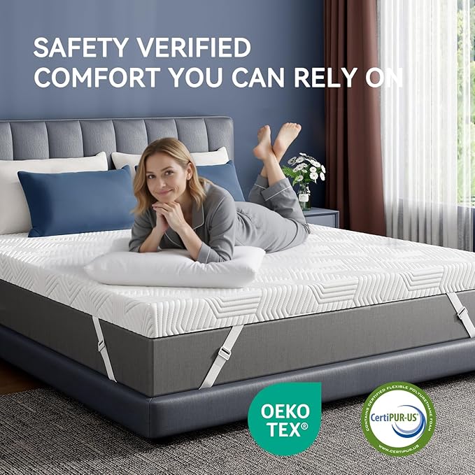 ELEMUSE 2 Inch Gel Memory Foam Mattress Topper Cal King Size Pressure-Relieving Mattress Topper for Back Pain,Non-Slip Design with Removable & Washable Cover, CertiPUR-US