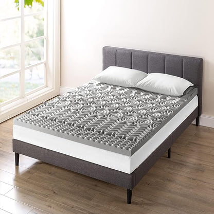 Mellow 3 Inch 5-Zone Memory Foam Mattress Topper with Plant-based Infusion and Moisture Control, CertiPUR-US Certified, King,Grey