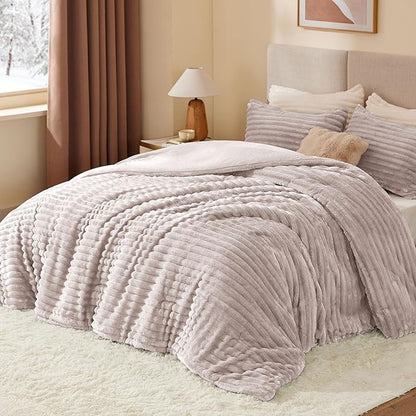 BEDELITE Fleece King Comforter Set -Super Soft & Warm Fluffy Lotus Pink Bedding, Luxury Fuzzy Heavy Bed Set for Winter with 2 Pillow Cases