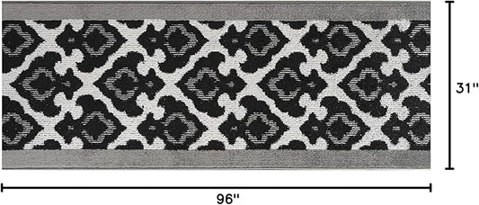 Custom Length Cut to Size Fleur de Lis Inspired Carpet Runner Rug for Hallways, Non Slip Rubber Backed, 31 inch Wide X Customized Length, Royal Grey, 31 inch X 8 feet
