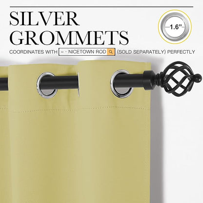 NICETOWN Room Darkening Curtains for Kitchen, Paler Yellow, Set of 2, 42 inches Wide by 50 inches Long, Window Treatment Thermal Insulated Solid Grommet Room Darkening Curtains/Drapes for Bedroom
