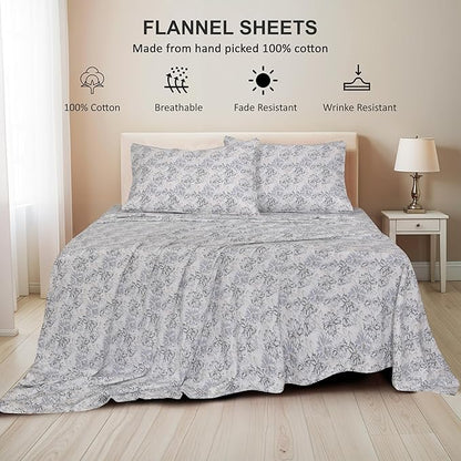 RUVANTI Flannel Sheets Full Size - 100% Cotton Double Brushed Bed Sheets Set, Deep Pockets 16 Inches, All Seasons Breathable & Extra Soft Full Sheets, Warm & Cozy, 4 Piece, Pacific