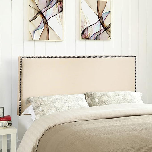 Modway Region Linen Fabric Upholstered Queen Headboard in Ivory with Nailhead Trim