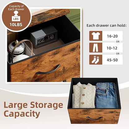 Somdot Tall Dresser for Bedroom with 5 Drawers, Storage Organizer Chest of Drawers with Removable Fabric Bins for Closet Bedside Living Room Laundry Entryway Hallway, Wood Grain Print