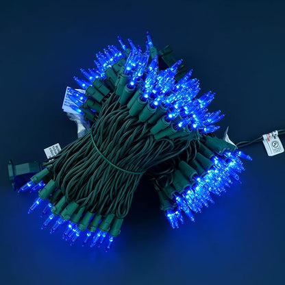 YULETIME 200 Blue Christmas Lights, Pack of 2 Sets 33 Feet 100 Count UL Certified Incandescent-Like LED Mini String Lights (Blue - Green Wire)