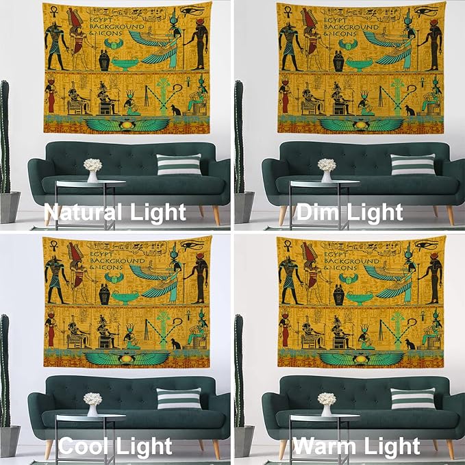 Batmerry Egyptian Tapestry, Egyptian Eye of Horus Or Eye of Ra Picnic Mat Hippie Trippy Tapestry Wall Art Meditation Decor for Bedroom Living Room Dorm, 51.2 x 59.1 Inches, Gold