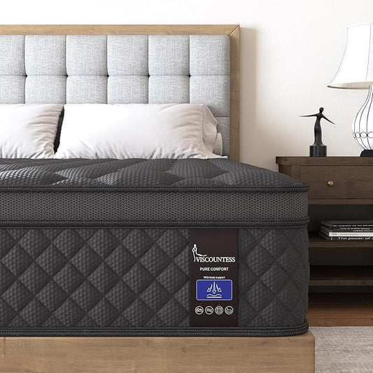 King Mattress, 10 Inch Hybrid Mattresses Euro Top Medium Firm for Back & Lumbar Support, 100 Night Trial, Individual Pocket Spring Bed for Motion Isolation & Pressure Relief