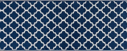 Custom Size Cut to Length Moroccan Trellis Design Runner Rug Mat For Wide Long Hallways with Non-Slip Rubber Backing, Better Traction for Pets, Prevent Slippage, Trellis Navy Blue, 31 inch X 11 feet