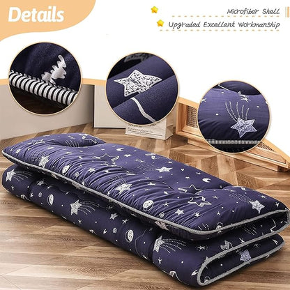 MAXYOYO Navy Star Futon Mattress Japanese Floor Mattress Tatami Floor Mat Foldable Bed Portable Camping Mattress Kids Sleeping Pad Floor Lounger Couch Bed Queen Size