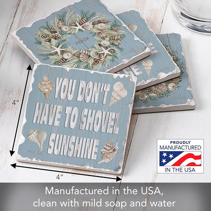 Thirstystone Let It Snow 4 Pack Assorted Tumbled Tile Stone Coasters with Protective Cork Backing 4" Square Manufactured in The USA