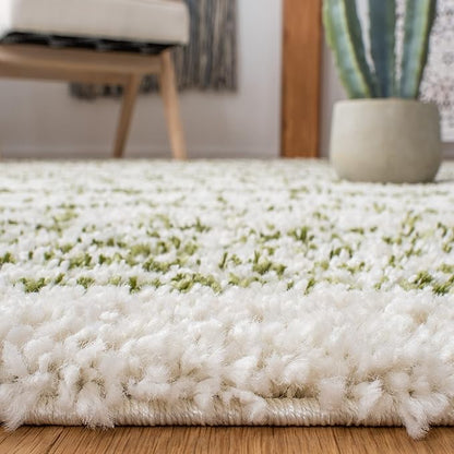SAFAVIEH Arizona Shag Collection Area Rug - 2'3" x 12' Runner, Ivory & Green, Non-Shedding & Easy Cleaning, Plush Thick Pile, Ideal for Living Room, Bedroom, Dining Space (ASG741Y)