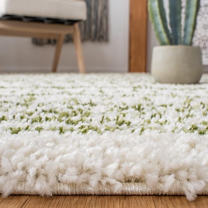 SAFAVIEH Area Rug 8x10 - Arizona Shag Collection - Large - Ivory & Green, Moroccan Design, Non-Shedding & Easy Cleaning, Ultra Plush Thick Pile, Ideal for Living Room, Bedroom, Dining Space (ASG741Y)