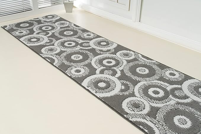 Custom Length Cut to Size Retro Modern Geometric Carpet Runner Rug for Hallways, Non Slip Rubber Backed, 31 inch Wide X Customized Length, Geo Grey, 31 inch X 6 feet