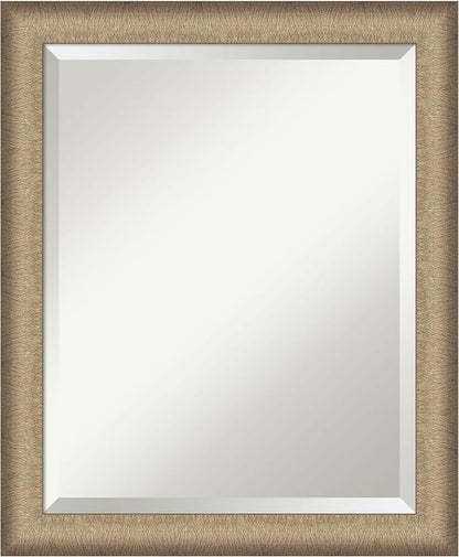 Amanti Art Bronze Bathroom Mirror for Over Sink, 23x19 Elegant Brushed Bronze Narrow Rectangle Vanity Mirror, Small Casual Frame, Hangs Horizonally and Vertically, Bathroom Wall Decor, Beveled Edge
