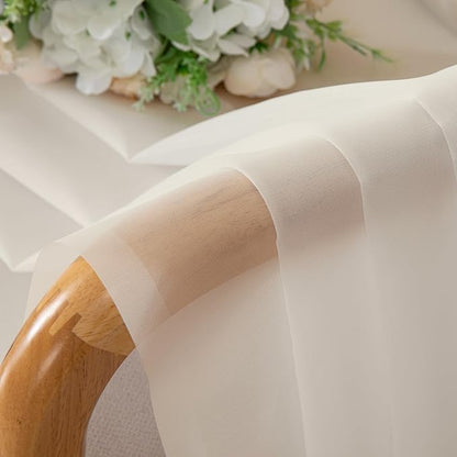 Chyhomenyc Cream Sheer Valances for Windows 2 Pack, Small Window Curtains for Living Room Bathroom Cafe Laundry Basement, Modern Top Dual Rod Pocket Voile Curtain, 42W x 14L inches