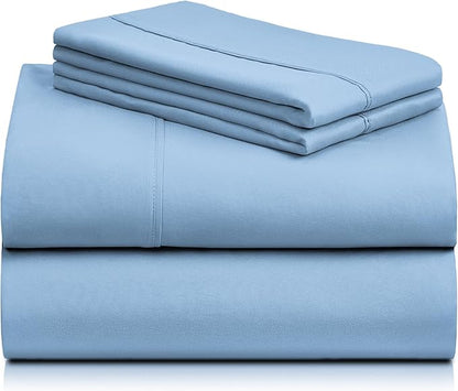 LuxClub 4 PC Full Sheet Set, Breathable Luxury Bed Sheets, Deep Pockets Wrinkle Free Cooling Bed Sheets Machine Washable Hotel Bedding Silky Soft - Sky Full