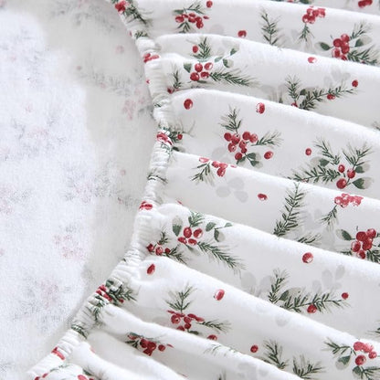 Laura Ashley - Flannel Sheets Twin Size, Anti-Pilling & Wrinkle Resistant Cotton, Touchably Soft for All-Season Comfort - Bed Sheets with Matching Pillowcase & Fitted Sheet (Berry Bright Red)