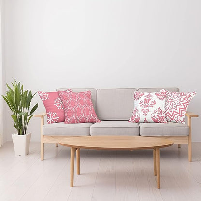 Ambesonne Retro Throw Pillow Cushion Case Pack of 4, Trellis Grid Medieval Floral Damask Mandala Flower Ornament in Modern Monochrome, Modern Accent Double-Sided Digital Printing, 16", Pastel Pink