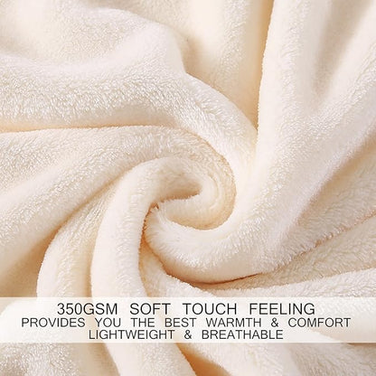 HOZY Soft Blanket Twin Size Fleece Warm Fuzzy Throw Blankets for The Bed Sofa Lightweight 350GSM Ivory 66"*90"