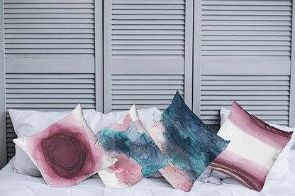 Ambesonne Marble Print Throw Pillow Cushion Case Pack of 4, Watercolor Effect Brushstrokes Stains and Hues Modern Bicolour, Modern Accent Double-Sided Digital Printing, 24", Petrol Blue and Dried Rose