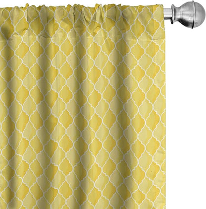 Ambesonne Yellow Window Curtains, Moroccan Trellis Pattern in Yellow Tones Vintage Eastern Pattern, Lightweight Decor 2-Panel Set with Rod Pocket, Pair of - 28" x 63", Mustard Yellow