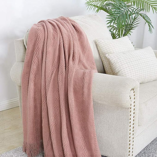 BOURINA Coral Pink Throw Blanket 50x60 Inches Throw Textured Solid Soft Sofa Couch Decorative Knit Blanket