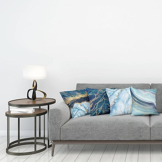 Ambesonne Marble Print Throw Pillow Cushion Case Pack of 4, Modern Themed Pastel Stone Stain Look Veins Marbling Aquatic Tones, Modern Accent Double-Sided Digital Printing, 20", Pale Blue Indigo