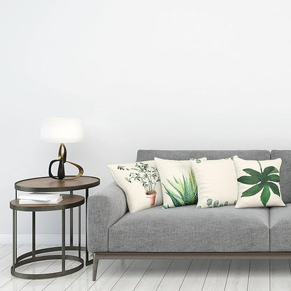 Ambesonne Botanical Throw Pillow Cushion Case Pack of 4, Minimalist Watercolor Painting Leaves Agave Branches Plant in a Pot, Modern Accent Double-Sided Digital Printing, 16", Green White Pale Rust