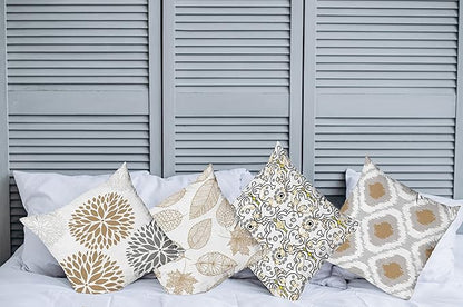 Ambesonne Vintage Throw Pillow Cushion Case Pack of 4, Bohemian Ornamental Leaves Dahlia Pattern Geometric Art Curlicue, Modern Accent Double-Sided Digital Printing, 18", Pale Brown Grey White