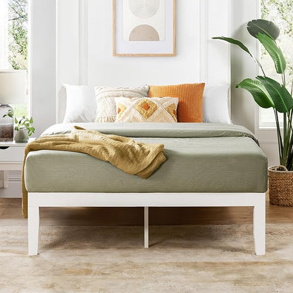 Mellow Naturalista Classic 16 Inch Solid Wood Platform Bed with Wooden Slats, White, King