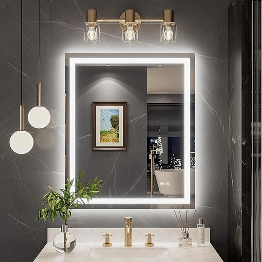 TokeShimi 30x36 LED Bathroom Vanity Mirror with Lights 3 Colors,LED Bathroom Mirror with Lights Backlit + Front Lit,Anti-Fog,HD Tempered Glass,Memory,UL Listed,Waterproof,Shatterproof