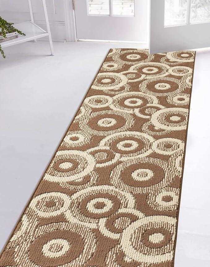 Custom Length Cut to Size Modern Farmhouse Carpet Runner Rug for Hallways, Non Slip Rubber Backed, 31 inch Wide X Customized Length, Geo Brown, 31 inch X 14 feet