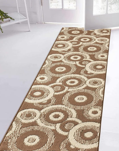 Custom Length Cut to Size Modern Farmhouse Carpet Runner Rug for Hallways, Non Slip Rubber Backed, 31 inch Wide X Customized Length, Geo Brown, 31 inch X 18 feet