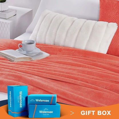 Walensee Fleece Blanket Plush Throw Fuzzy Lightweight (XL-Twin Size 66x90 Coral) Super Soft Microfiber Flannel Blankets for Couch, Bed, Sofa Ultra Luxurious Warm and Cozy for All Seasons