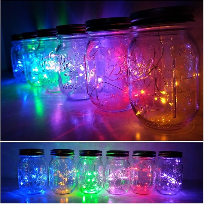 Decorman Solar Mason Jar Lid Lights, 6 Pack 10 LED Waterproof String Fairy Star Firefly Jar Lids Lights for Patio Garden Yard Lawn Party Wedding Christmas Decoration(Jars & Hangers Not Included)