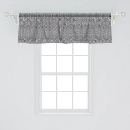 Ambesonne Aztec Window Valance Pack of 2, Pattern of Symmetric Tribal Inspired Streaks and Motifs in Greyscale Tones, Rod Pocket Curtain Valances for Kitchen Bedroom, 54" X 18", Pale Grey and Dimgray
