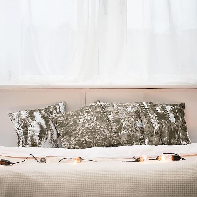 Ambesonne Vintage Throw Pillow Cushion Case Pack of 4, Abstract Grunge Effect Brushstrokes and Waving Striping Stains Paisley Drops, Modern Accent Double-Sided Digital Printing, 24", Taupe Army Green