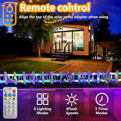 Solar String Lights Outdoor Waterproof, 66ft 200 LED Rope Lights USB & Solar Powered, 8 Modes Multicolor Fairy Lights with Remote for Christmas Garden Patio Deck Tree Pool Trampoline Wedding