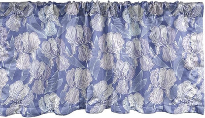 Lunarable Flower Window Valance Pack of 2, Blossomed Iris Flower Spring Garden Art, Rod Pocket Curtain Valances for Kitchen Bedroom, 54" X 12", Blue