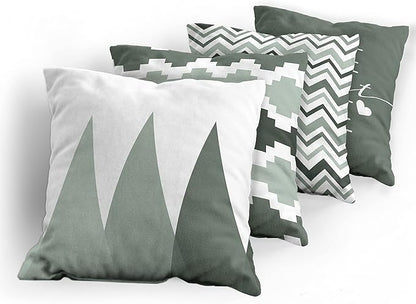 Ambesonne Modern Throw Pillow Cushion Case Pack of 4, Geometric Style Pattern of Triangles Zigzags Love Home Phrase Print, Modern Accent Double-Sided Digital Printing, 24", Dark Sea Green and White