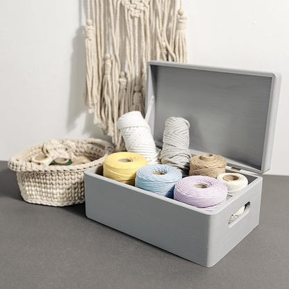 Large Grey Wooden Box Storage with Hinged Lid | 11.8 x 7.87 x 5.51 inches (+-0.5) | with Handles | Gift Box Storage | Product NOT Intended for 15 Years OR Below