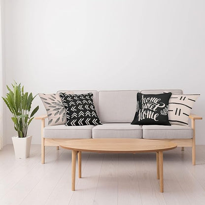 Ambesonne Modern Throw Pillow Cushion Case Pack of 4, Scandinavian Minimal Ornaments Boho Feather Leaves and Home Phrase, Modern Accent Double-Sided Digital Printing, 16", Pale Tan and Charcoal Grey