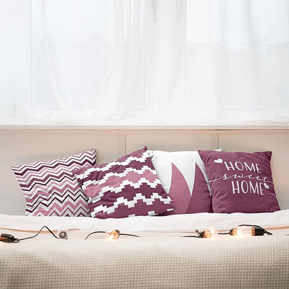 Ambesonne Modern Throw Pillow Cushion Case Pack of 4, Geometric Style Pattern of Triangles Zigzags Love Home Phrase Print, Modern Accent Double-Sided Digital Printing, 24", Dried Rose and Pale Pink