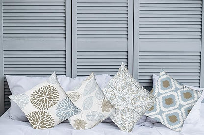 Ambesonne Vintage Throw Pillow Cushion Case Pack of 4, Bohemian Ornamental Leaves Dahlia Pattern Geometric Art Curlicue Motif, Modern Accent Double-Sided Digital Printing, 18", Blue Grey and Cocoa