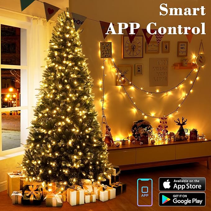 Brizled Smart Christmas String Lights, 66FT 200 LED Color Changing Christmas Lights App & Voice Control, Dimmable Warm White & Multicolor Xmas Tree Light Music Sync for Indoor Outdoor Wedding Party