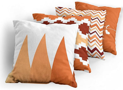 Ambesonne Modern Throw Pillow Cushion Case Pack of 4, Geometric Style Pattern of Triangles Zigzags Love Home Phrase Print, Modern Accent Double-Sided Digital Printing, 18", Burnt Orange and Burgundy