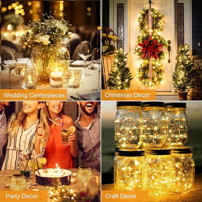 btfarm 20 Pack Fairy Lights Battery Operated, 3 Modes 7ft 20 Led Twinkle Lights, Mini Bulk String Lights Waterproof Silver Wire for Mason Jars Christmas Wedding Vases Centerpiece Decor, Warm White