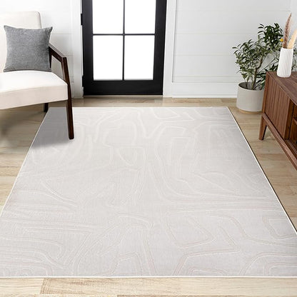 JONATHAN Y Graphic Lines High-Low Indoor Area Rug 4X6 White/Cream, Alcina Modern Scandinavian for Living Room, Bedroom, Kitchen, Easy-Cleaning, High Traffic, Pet-Friendly, Non-Shedding SND102B-4