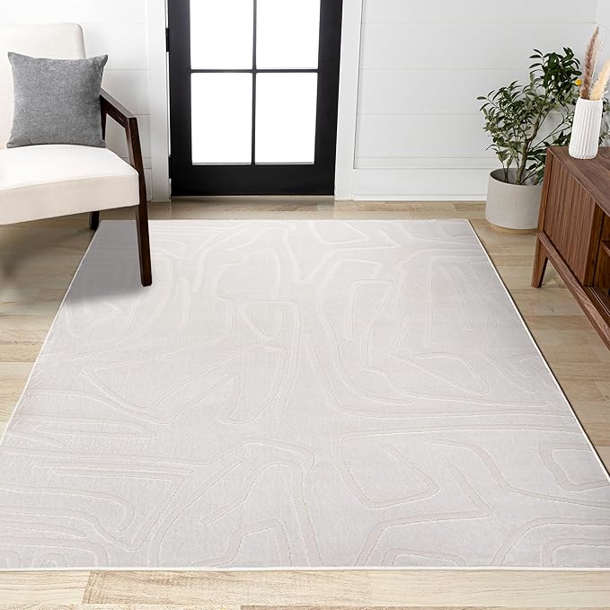 JONATHAN Y Graphic Lines High-Low Indoor Area Rug 5X8 White/Cream, Alcina Modern Scandinavian for Living Room, Bedroom, Kitchen, Easy-Cleaning, High Traffic, Pet-Friendly, Non-Shedding SND102B-5